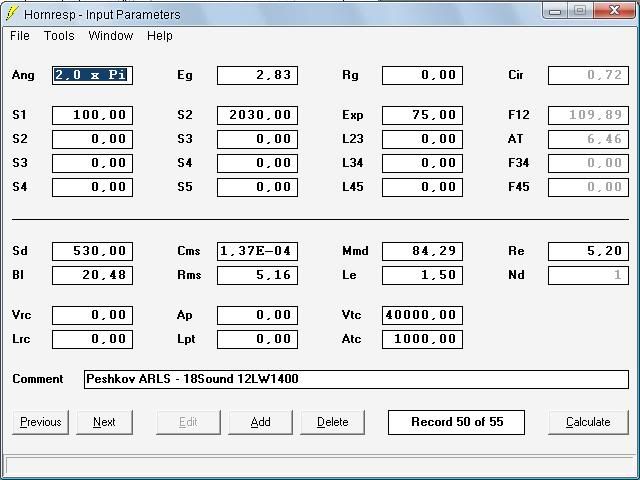 Peshkov ARLS - 18Sound 12LW1400 - Hornresponse Input Data