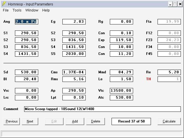Micro Scoop downscaled tapped - 18Sound 12LW1400 - Hornresponse Input Data