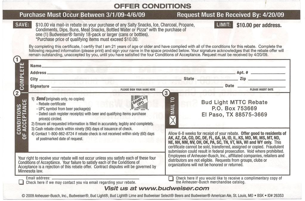 Bud Light 10 Mail In Rebate